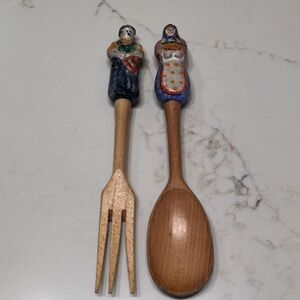 Vintage Ceramic Handle Wooden Set